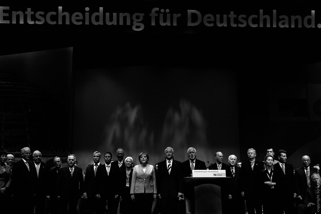 German chancellor Angela Merkel and her staff during the party convention 2005