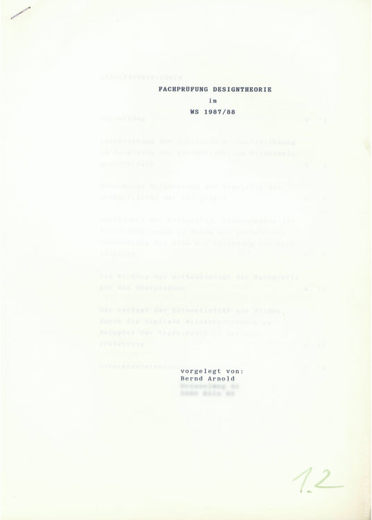 Studienarbeit – Lady Di und der Neue Fotograf Fachprüfung Designtheorie 1988