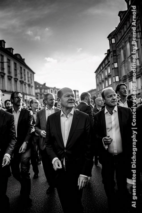 Dichografie – Die Welt der Neuen Bilder Olaf – Scholz KI/MI-generiert