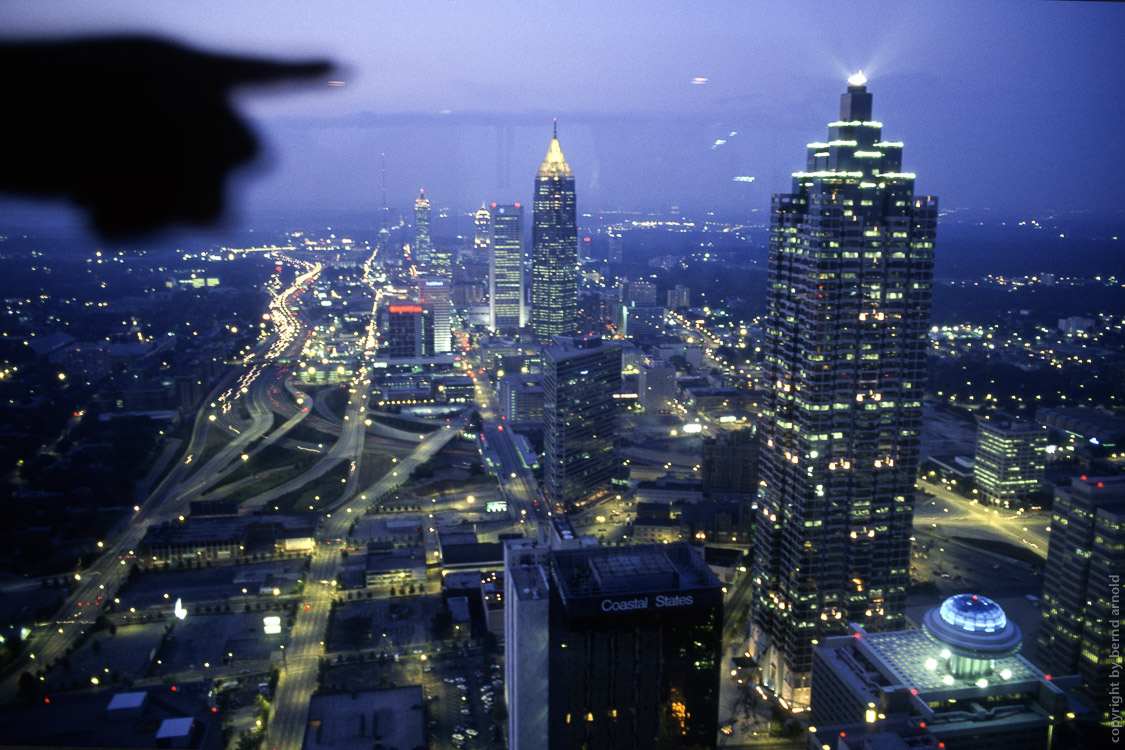Atlanta skyline by night, aerial