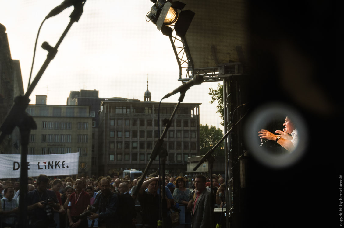 Die Linke Oskar Lafontaine election campaign in Cologne, Germany