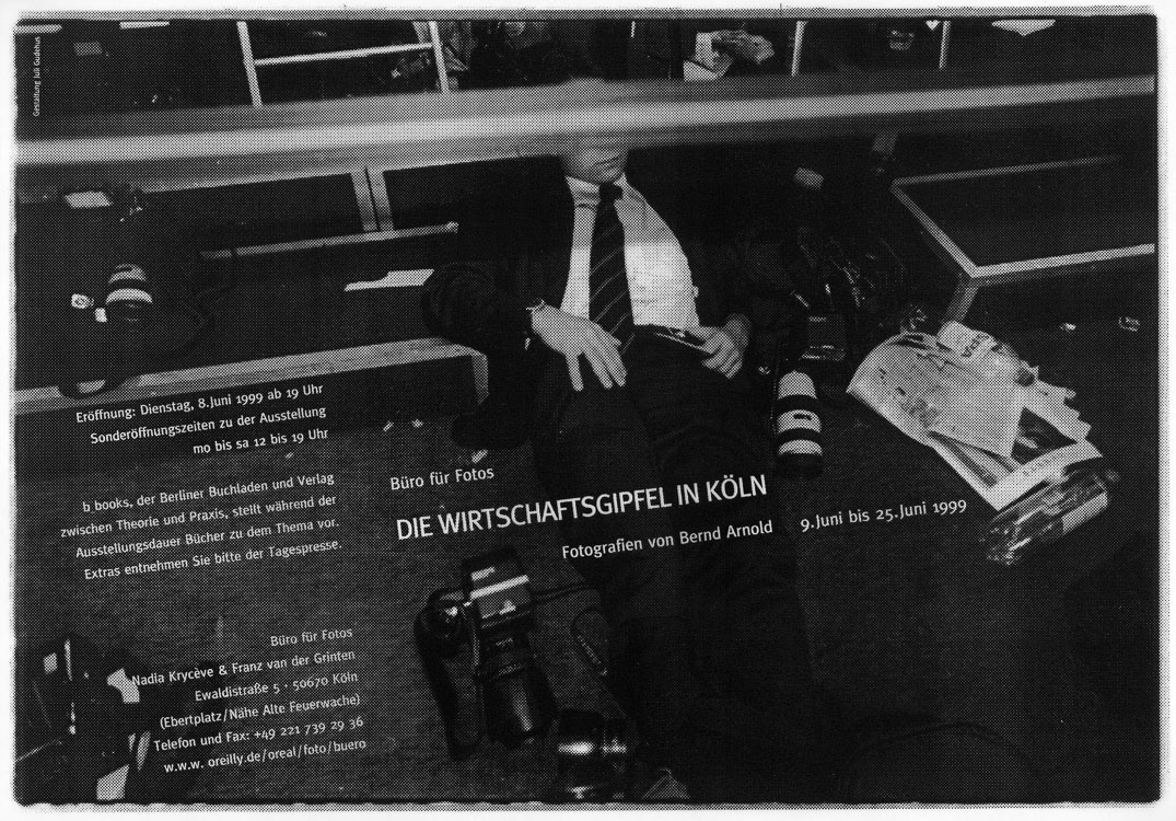 Einladungskarte der Fotoausstellung  Wirtschaftsgipfel in der Van der Grinten Galerie, 1999 in Köln