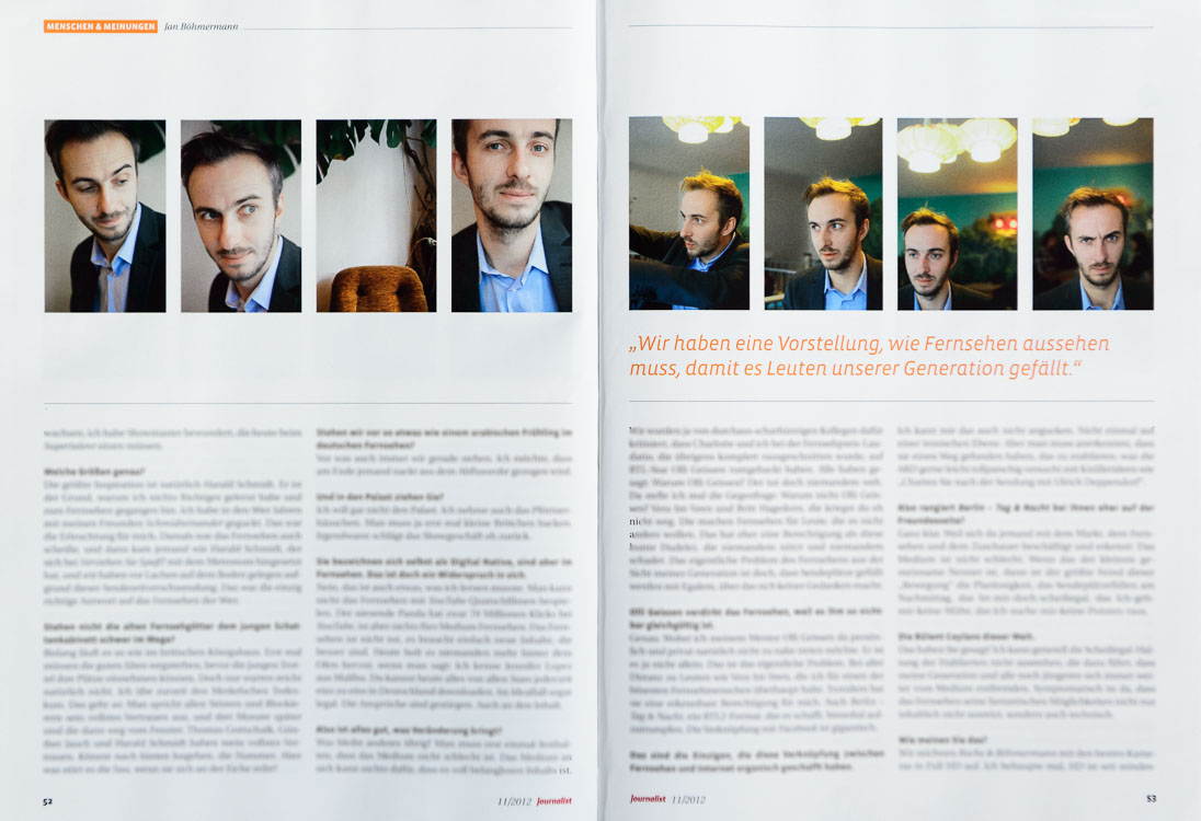 Portrait und Interview Moderator Jan Böhmermann für das Magazin Journalist